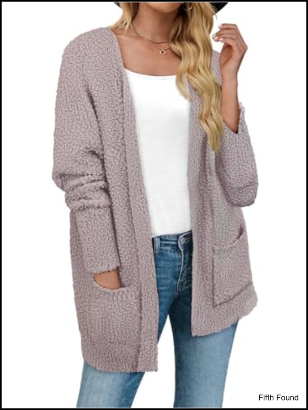 Fuzzy Knit Open Front Cardigan Long Sweater with Pockets